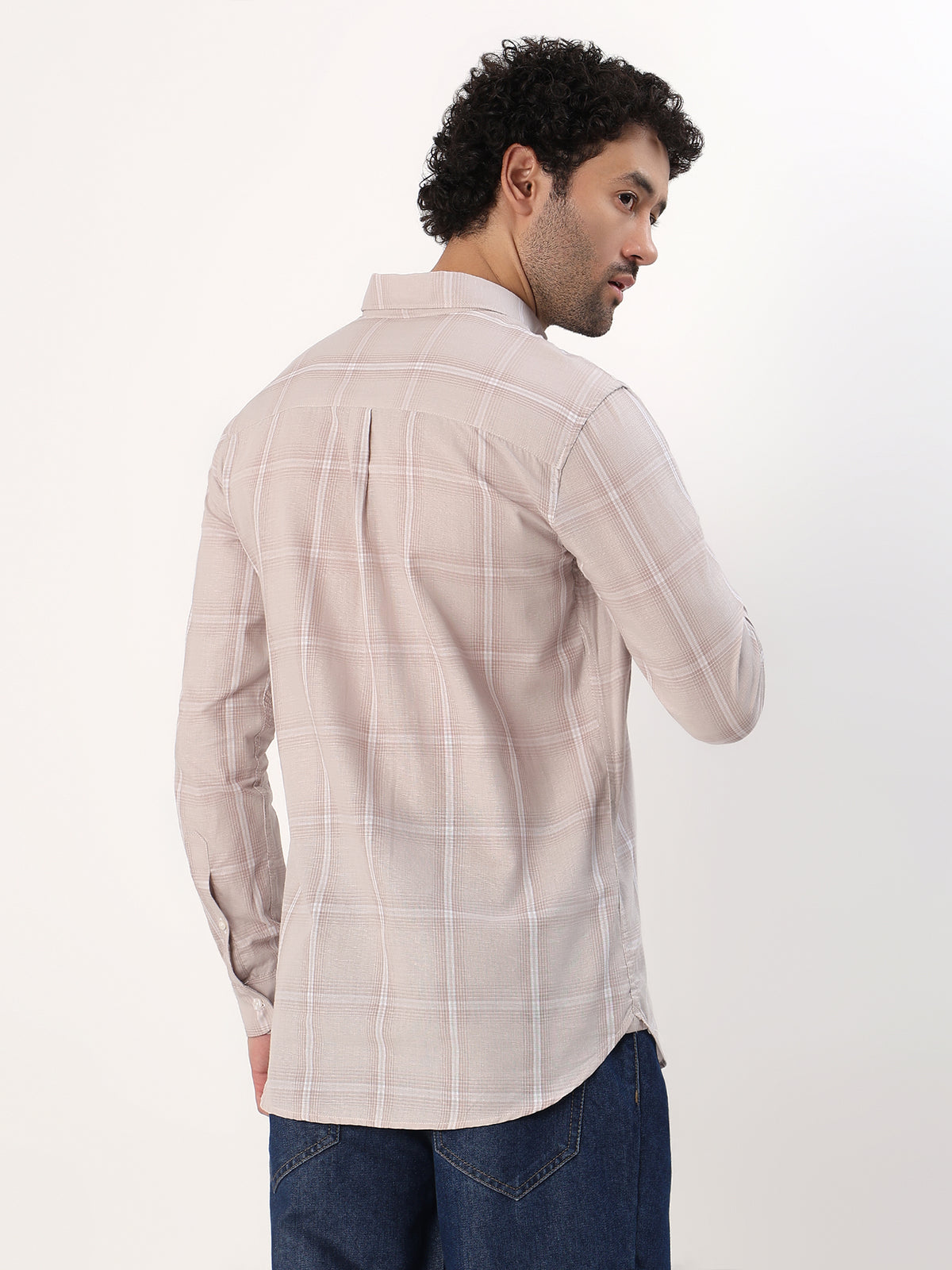 Blush Check Shirt — Blush pink check shirt, view 6