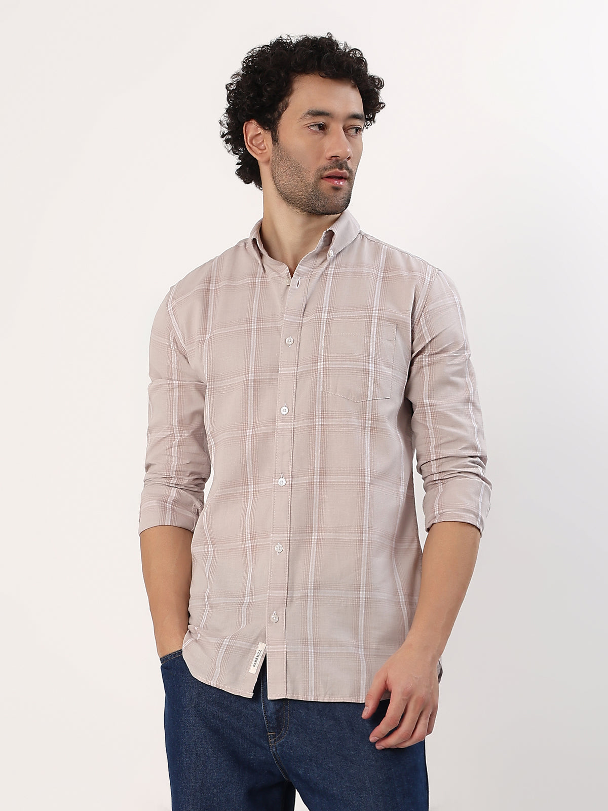 Blush Check Shirt — Blush pink check shirt, view 2