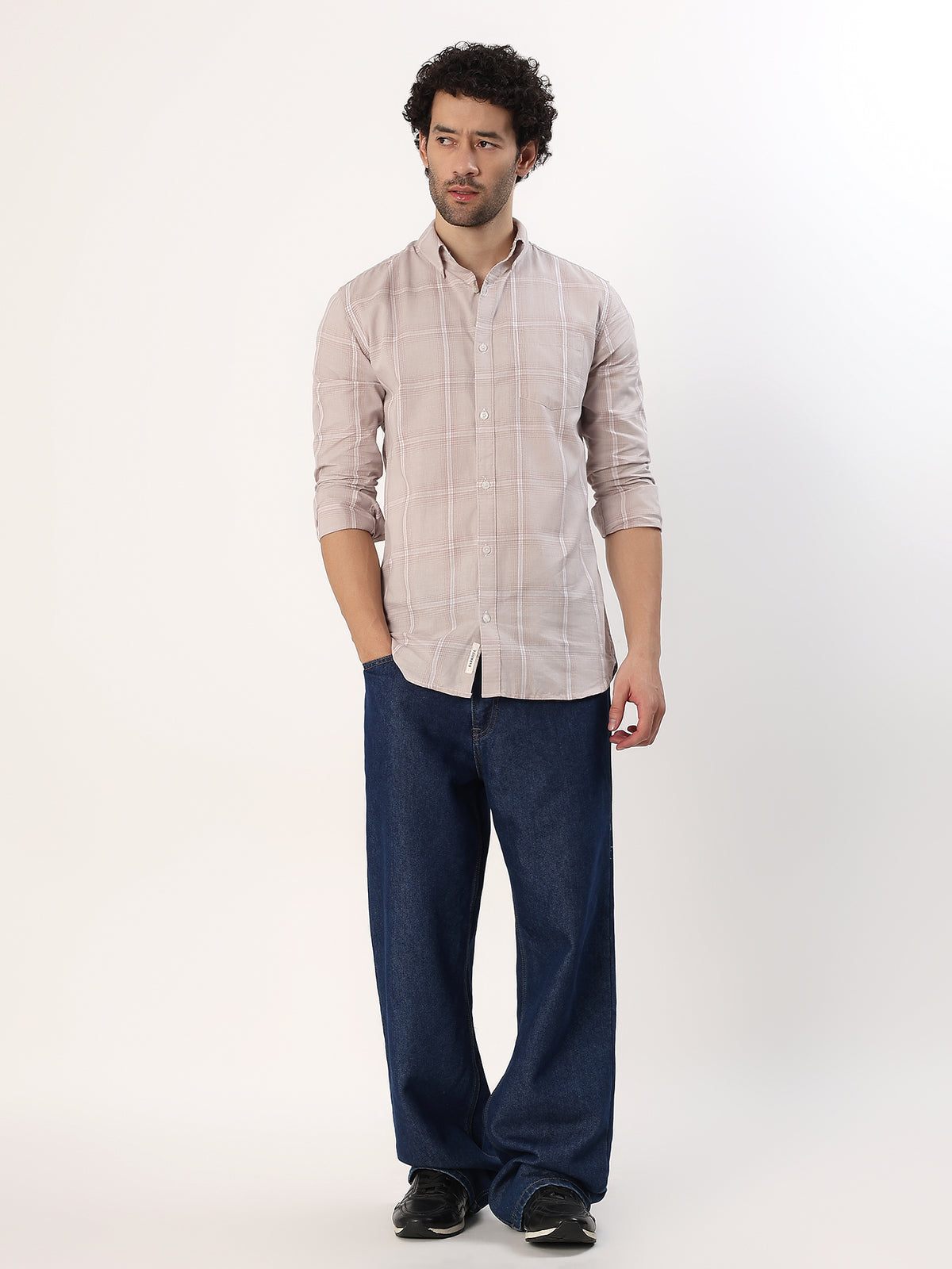 Blush Check Shirt — Blush pink check shirt, view 3