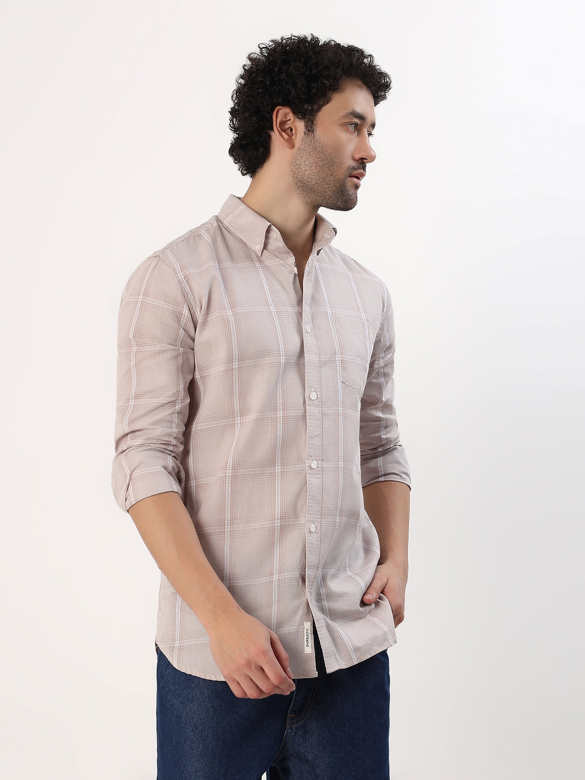 Blush Check Shirt — Blush pink check shirt, view 1