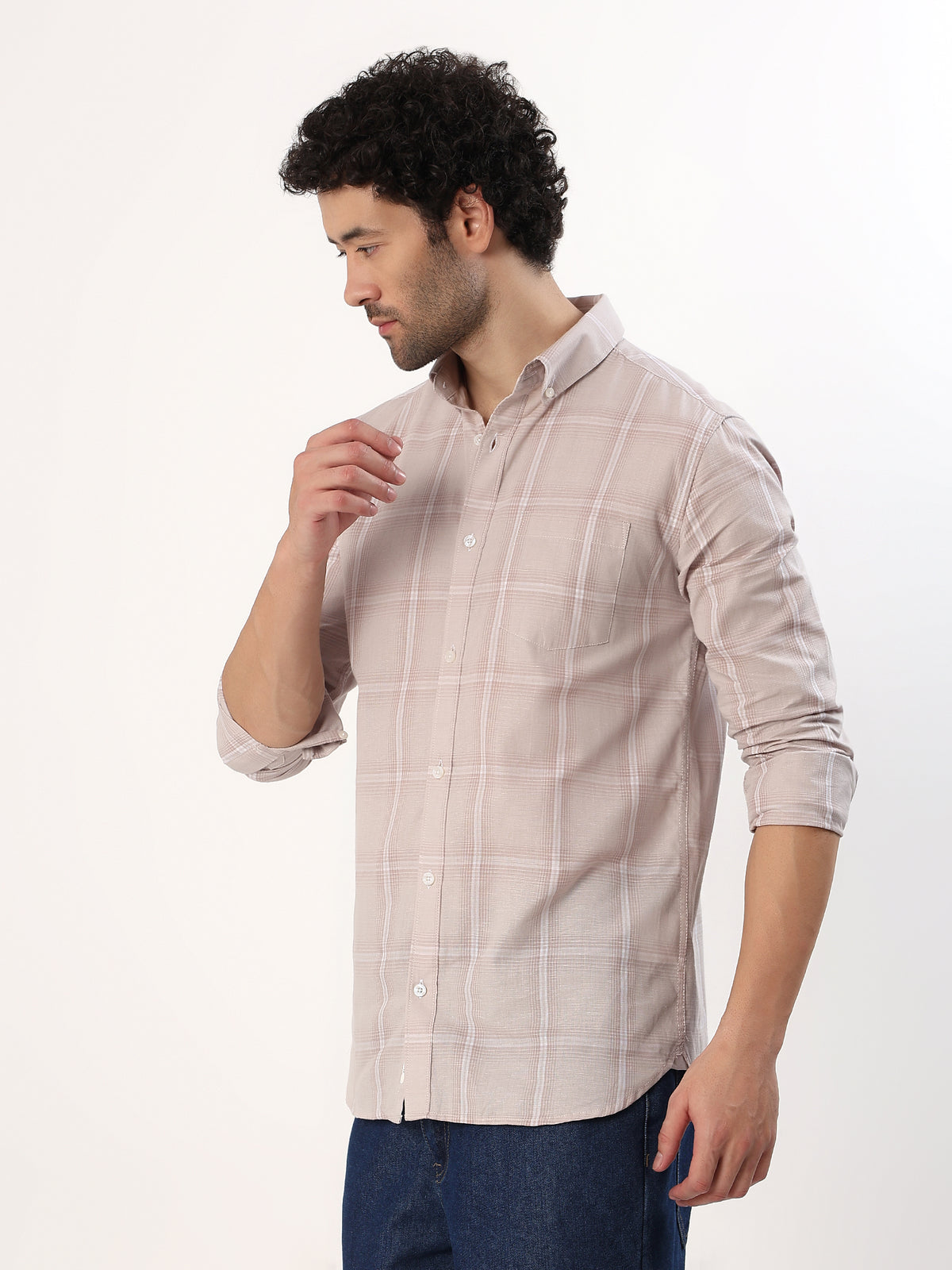 Blush Check Shirt — Blush pink check shirt, view 4