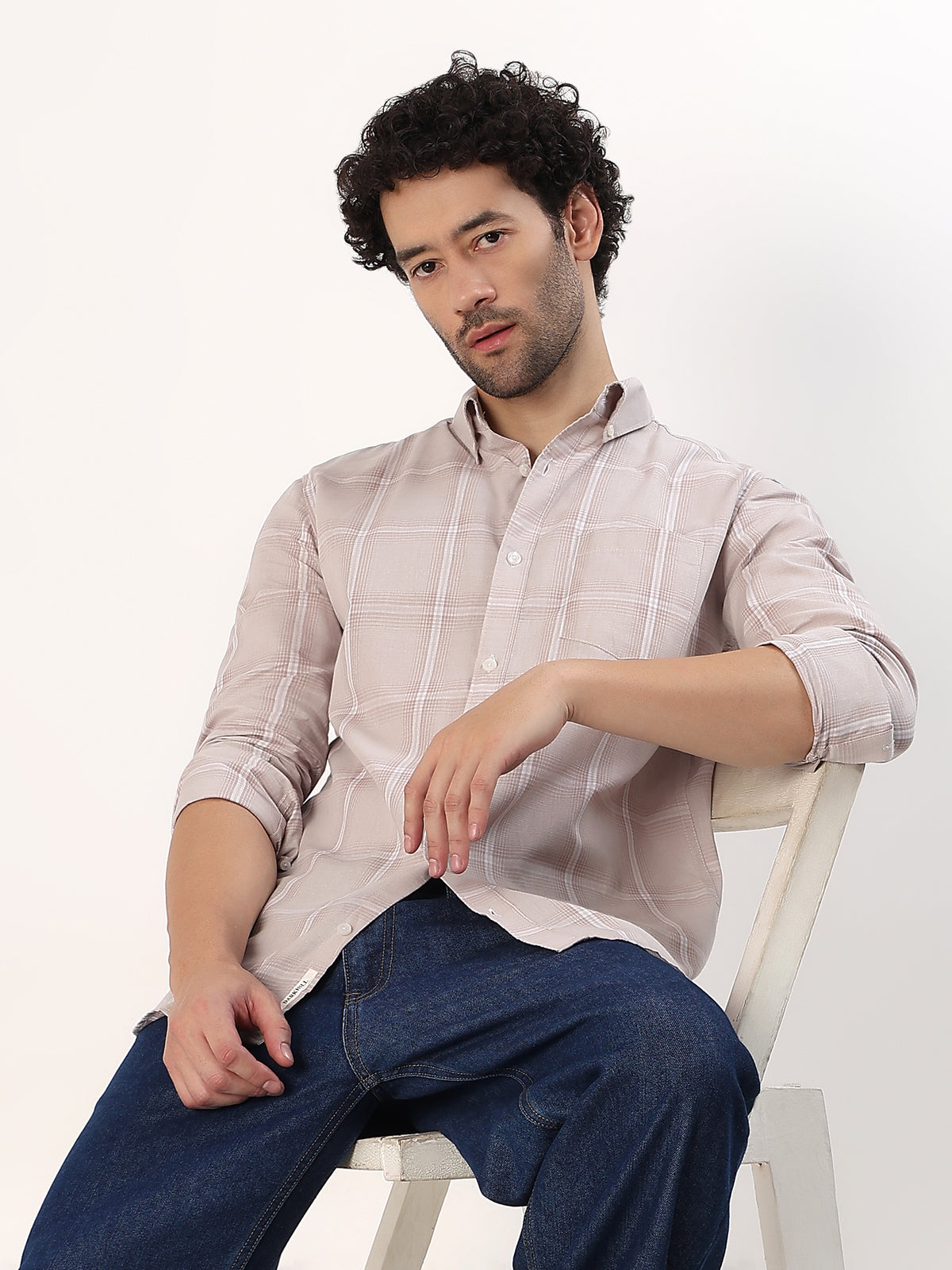 Blush Check Shirt — Blush pink check shirt, view 5