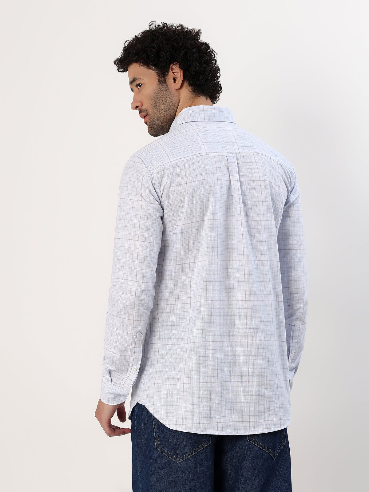 Powder Graph Check Shirt — White with powder blue check shirt, view 6