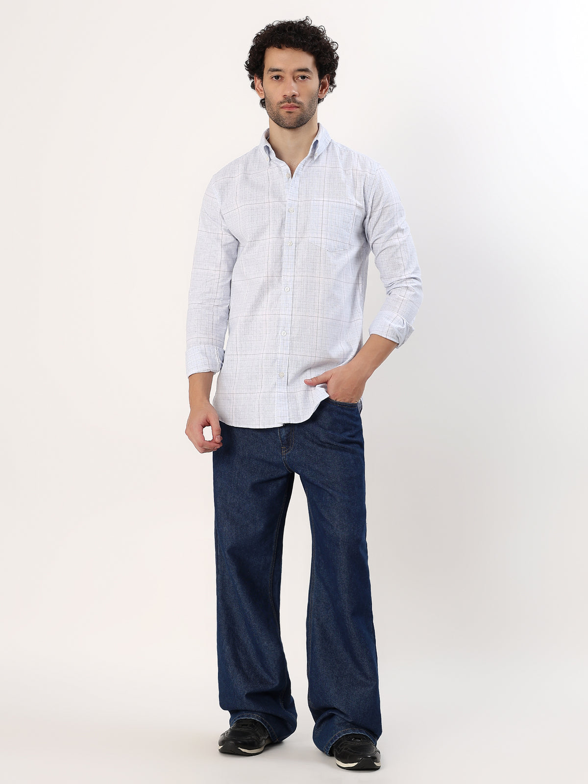 Powder Graph Check Shirt — White with powder blue check shirt, view 2