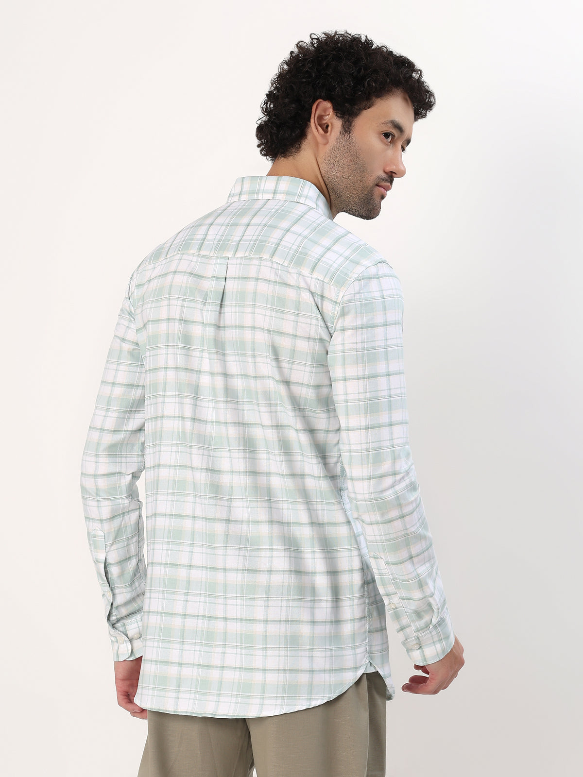 Sage Check Shirt — White with sage green check shirt, view 6