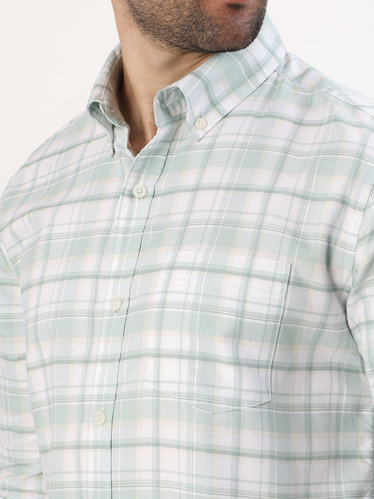 Sage Check Shirt — White with sage green check shirt, view 7