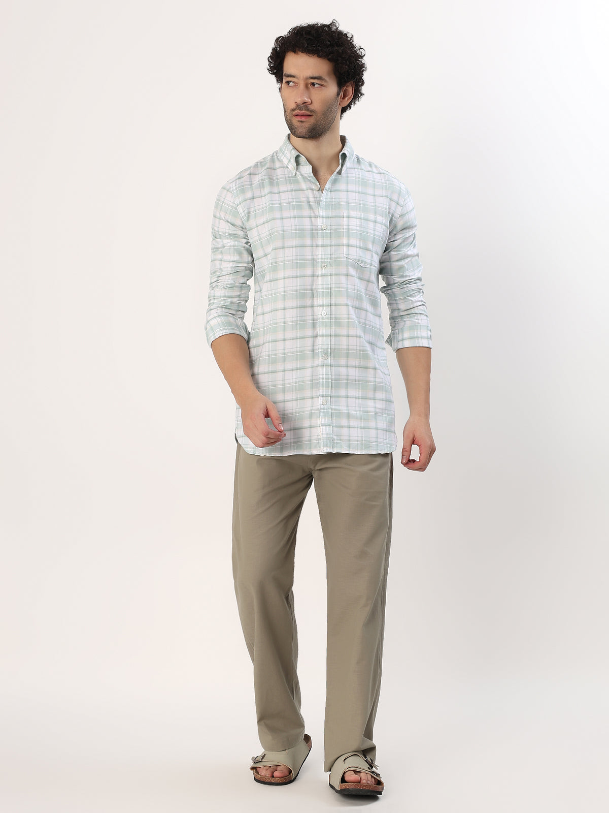 Sage Check Shirt — White with sage green check shirt, view 2