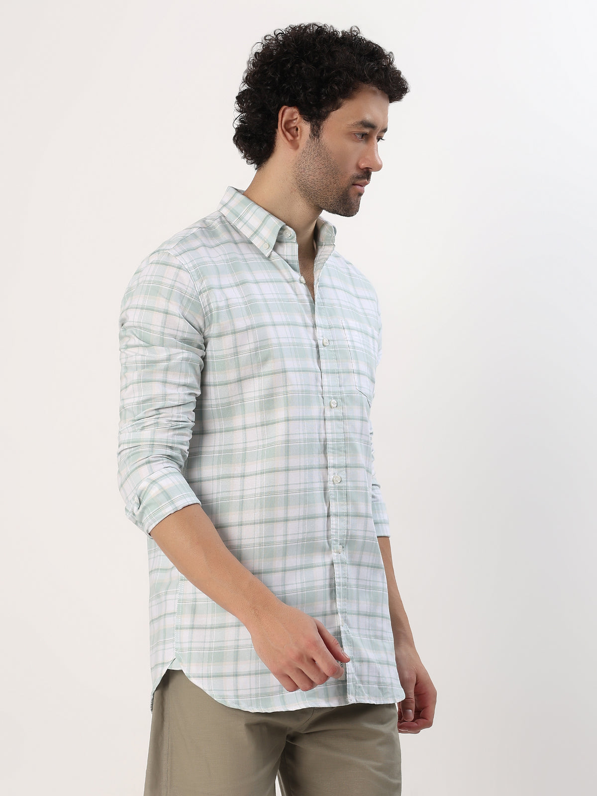 Sage Check Shirt — White with sage green check shirt, view 4